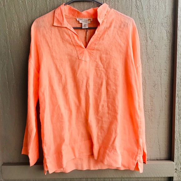 C&C California By Anthropologie Women's Orange Linen Top NWT Size S - Picture 1 of 4